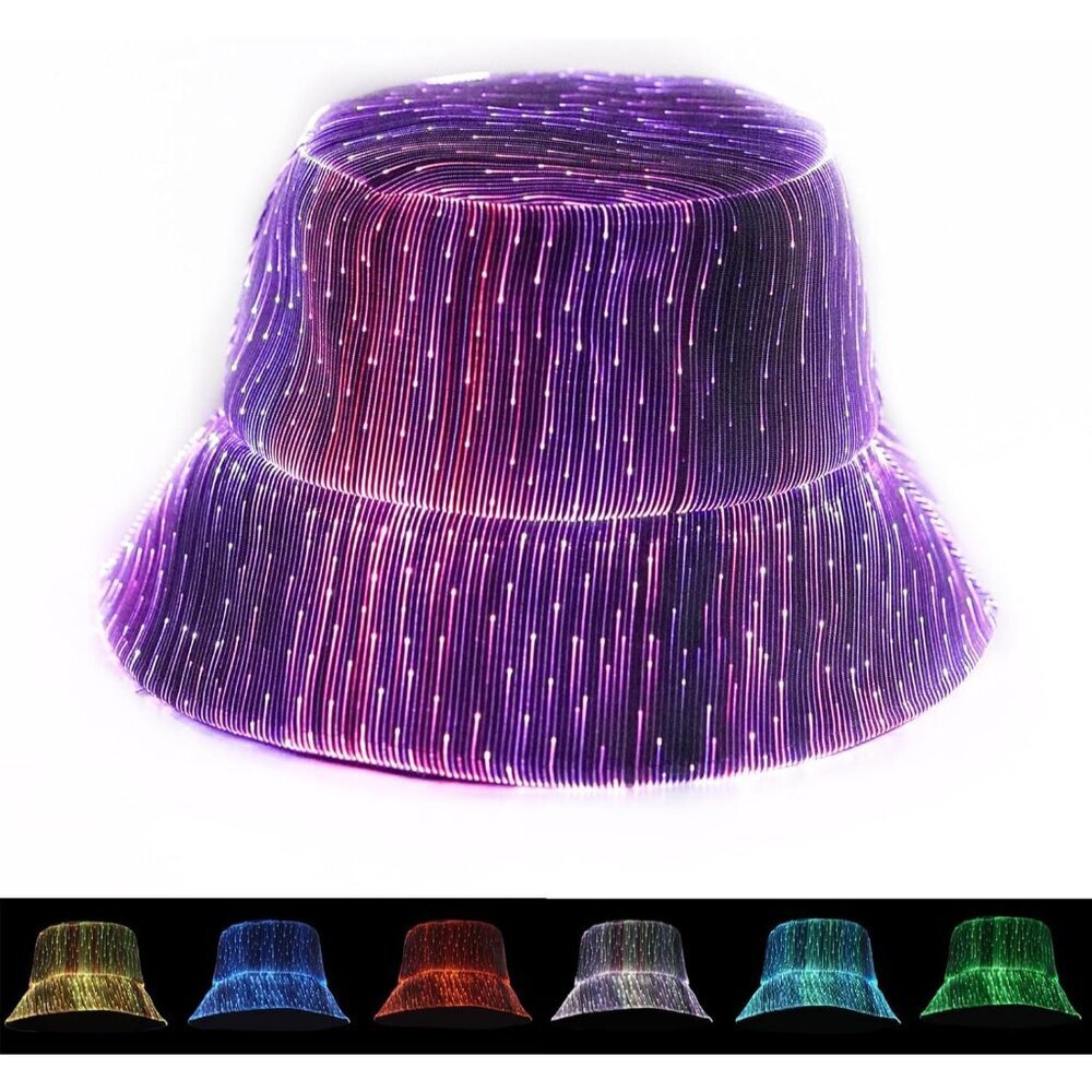 LED Rave Bucket Hat Light up Fisherman Cap 7 Colors Glow in the Dark Festive Gea